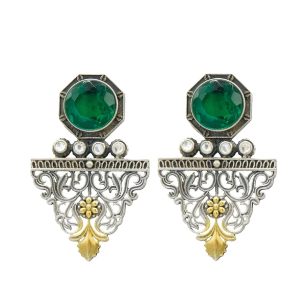 Women Green Push Back Silver Earrings