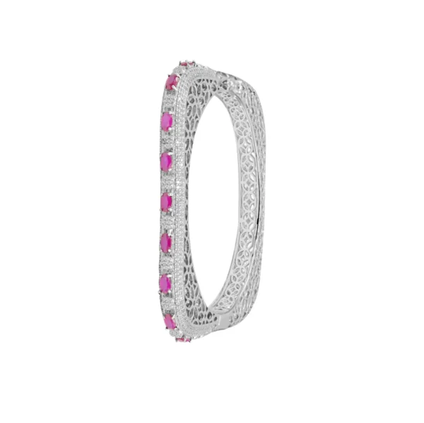 Pink Stone Designer Square Silver BRACELET
