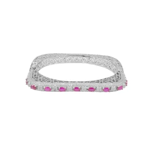 Pink Stone Designer Square Silver BRACELET