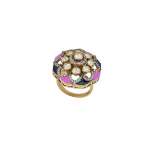 Royal Lotus Dome Ring with Kundan & Enamel Detailing