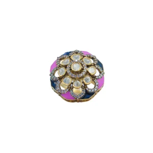 Royal Lotus Dome Ring with Kundan & Enamel Detailing - 1