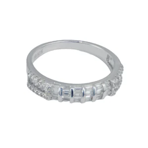 Classic Sterling Silver Band with Baguette-Cut CZ Stones