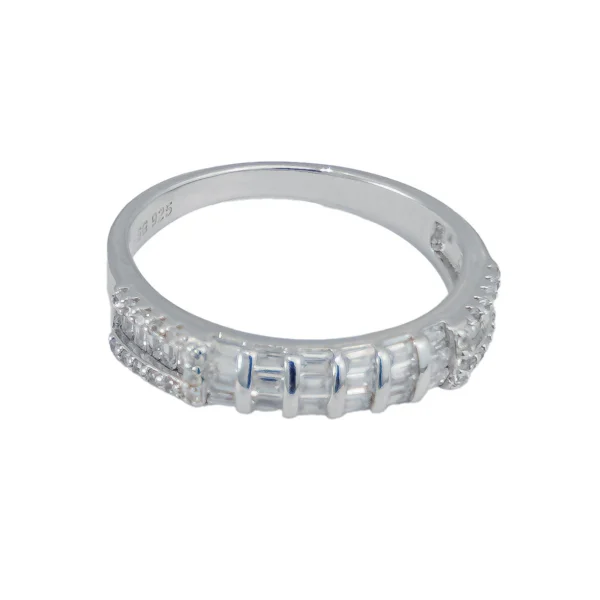 Classic Sterling Silver Band with Baguette-Cut CZ Stones