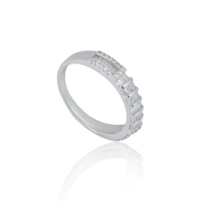 Classic Sterling Silver Band with Baguette-Cut CZ Stones - 1