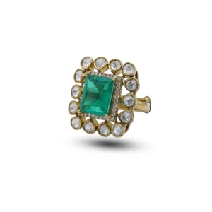 Majestic Emerald Square Ring with Diamond Halo - 1