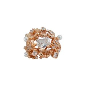 Baroque Garden Rose Gold Ring with Pearls and Crystals - 1