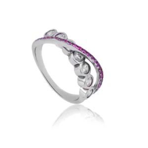 Elegant Silver Ring with White & Pink Stones - 1