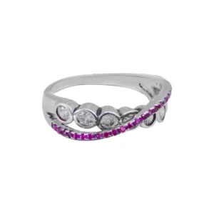 Elegant Silver Ring with White & Pink Stones