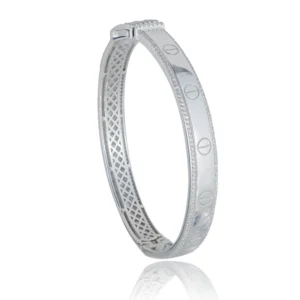 Sterling Silver Kada with Screw Motif & Diamond-Cut Borders - 1
