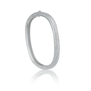 Contemporary Sterling Silver Kada with Pave Sparkle Finish